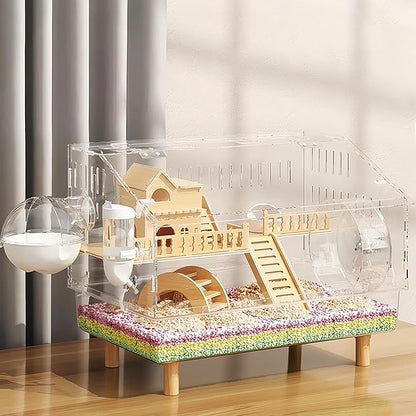 8 in 1 Acrylic Hamster Cage with All Accessories,2-Layer Hamster House with Full Transparent Viewing,Top Open Mouse Cage for Pet Mice,Hamster Habitat for Dwarf Hamster,Gerbils;18.5"x11.8"x14.6"