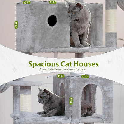 80.7''(205cm) Cat Tree for Indoor Cats, Large Cat Tower for Multi Adult Cats, Cat Tree House with Big Hammock, 2 Top Perches/Cat Condos/Baskets, 8 Scratching Posts, Light Gray GCT034W