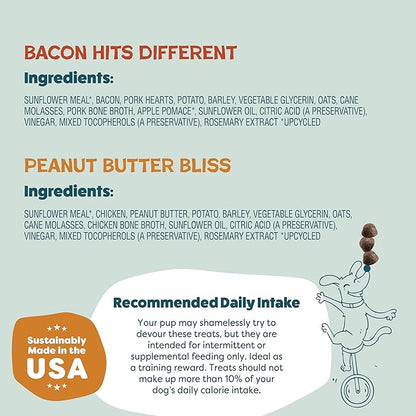 Shameless Pets Dog Training Treats Bacon/Apple and Chicken/Peanut Butter - Natural and Soft Puppy Treats with Collagen - Medium Dog Treats Pack of 2 (8oz Each)