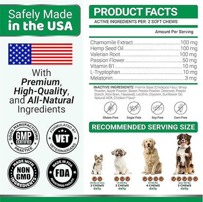 Hemp Calming Chews for Dogs - 240 Treats - Advanced Dog Calming Chews - Anxiety Relief Supplement Treats with Melatonin - Sleep Aid for Separation, Barking, Stress, Hip and Joint Support Made in USA
