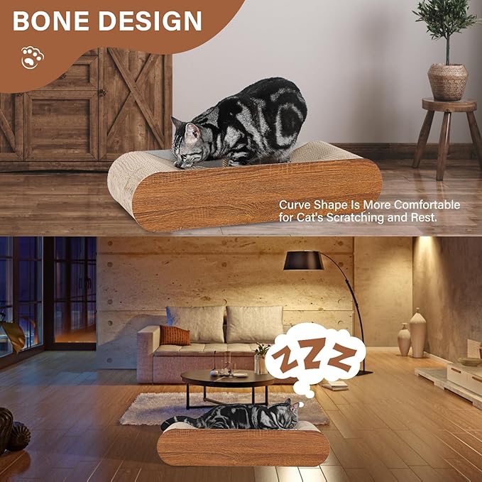Cat Scratcher, Cardboard Lounge Bed, Bone Shape Design, Recyclable Corrugated Scratching Pad, Stable and Durable, Furniture Protector, Reversible, Brown