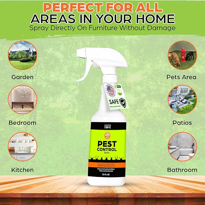 Nature's Dome Eco-Friendly Pest Control Spray – Ant, Roach, Spider, Fly, Flea and Insect Control with Natural Essential Oils – Fast-Acting, Child & Pet Safe for Indoor & Outdoor Use (32 OZ)