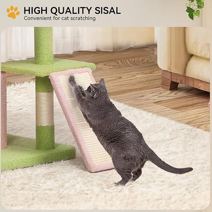 YITAHOME 65in Tall Flower Cat Tree Tower: Cute Kitten Climbing Tower for Indoor Cats with Kitty Condo Basket Tunnel Sisal Scratching Posts and Board, Pink and Green