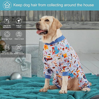 LovinPet Pajamas for Big Dogs, Pet Anxiety Relief, Sun Protection Dog Pajamas, Lightweight Stretchy Knit Fabric, Woodland Musicians Print, PJ's for Dogs, Stop Shedding for Dogs, Pet PJ's, M