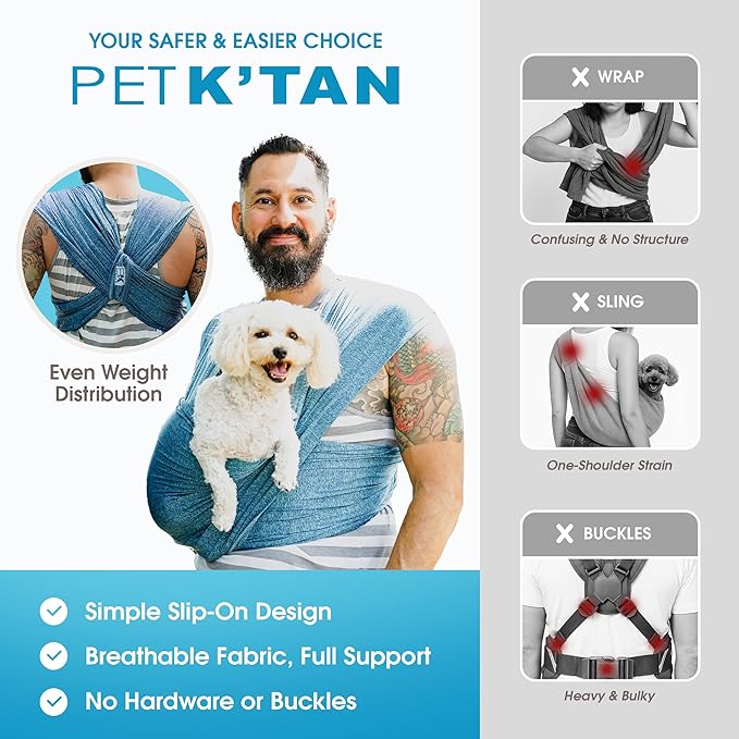 Pet K'tan Dog Sling Carrier: Hands Free for Small Dogs - #1 Pet Travel Accessory & Gift -Bond with New Puppy-Cats & Small Animals- Safe Durable Soft - Anti-Anxiety-Sized for the Human (see size chart)