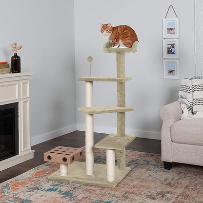 Furhaven 49.5" Tall Cat Tree for Indoor Cats, Ft. Sisal Scratching Posts, Plush Ball Toy, & Busy Box Toy - Tiger Tough Play Stairs Interactive Playground Tower - Cream, One Size