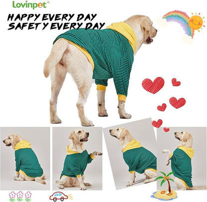 LovinPet Large Dog Pajamas, Cotton Green Stripe Dog Shirt, Pet Pajamas for Dogs, Onesies for Dogs, Stop Shedding for Dogs, Pitbull Shirt, Pet PJ's, 2XL