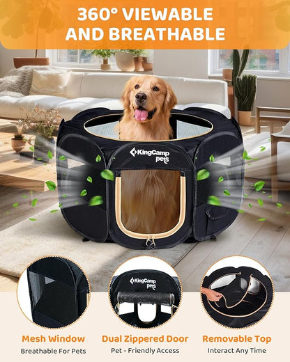 KingCamp Dog Playpen, Portable Foldable Cat Kitten Puppy Tent Crates 29"/36"/50" Pop Up Pet Playpen with Zippered Bottom & Cover for Indoor Outdoor Use (X-Large, Black)