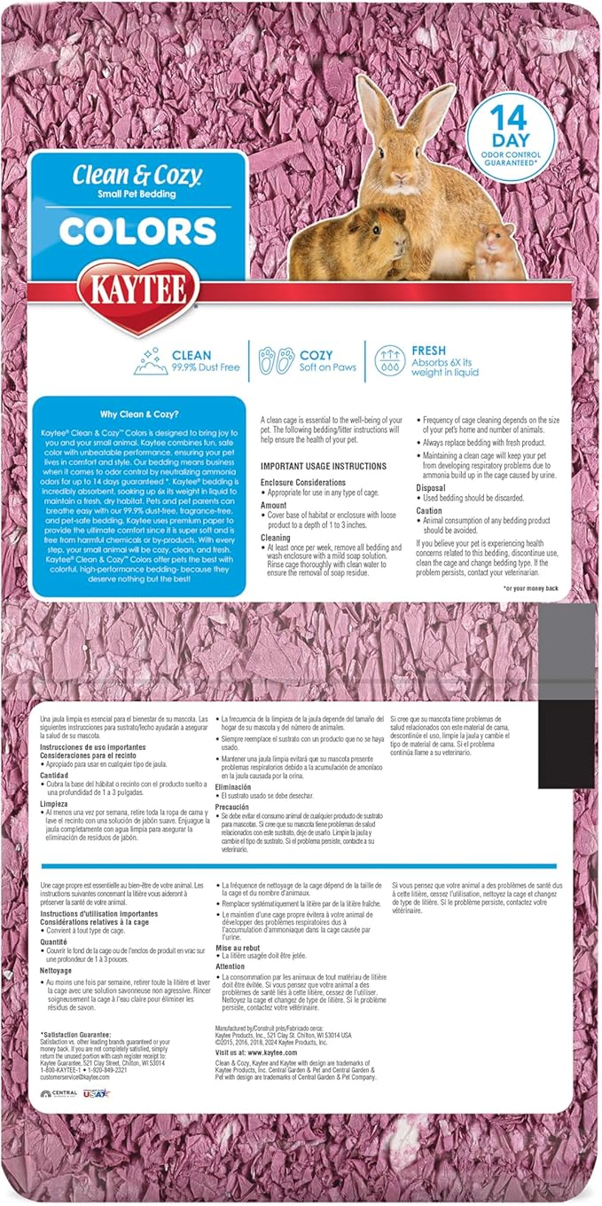 Kaytee Clean & Cozy Colors, Small Animal Bedding with Extreme Odor Control, Plum, 24.6 Liters