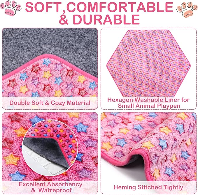 Preboun 4 Pcs 47 in Guinea Pig Playpen Pad Waterproof Hexagon Mat Reusable Dog Playpen Liner for Small Animal Rabbit Cage Tent Pee Pad Washable Yard Fence(Vivid Star)