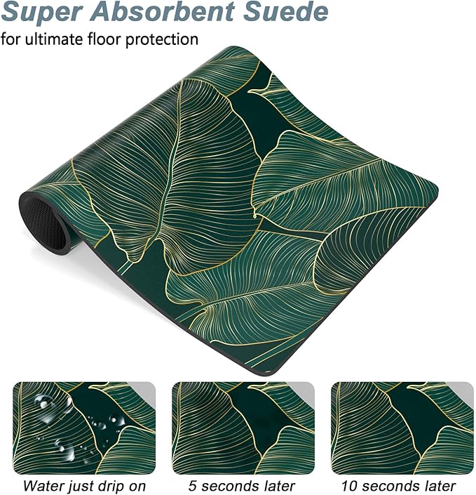 Rnivvi Dog Food Mat, 12" x 19" Flower Absorbent Dog Cat Bowl Mat for Food and Water, 3MM Anti-Slip Rubber Pet Feeding Rug Protect Floors, Puppy Placemat for Feeding & Watering Supplies, Tropical