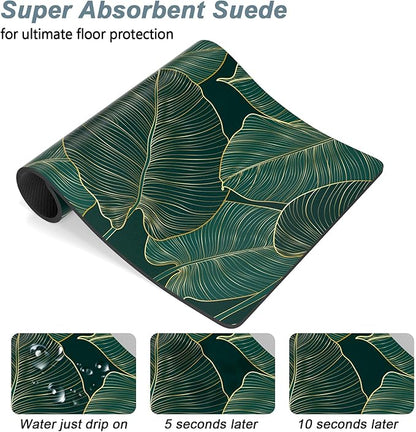 Rnivvi Dog Food Mat, 12" x 19" Flower Absorbent Dog Cat Bowl Mat for Food and Water, 3MM Anti-Slip Rubber Pet Feeding Rug Protect Floors, Puppy Placemat for Feeding & Watering Supplies, Tropical