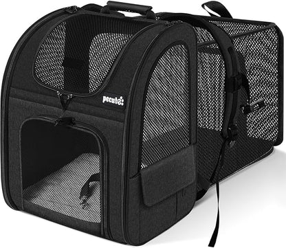 Pecute Cat Carrier Backpacks, Expandable Cat Backpack with Breathable Mesh, Pet Carrier Backpack for Cats Small Dogs Puppies Up to 18 Lbs, Dog Carrier Backpack Great for Travel Hiking Camping Outdoor