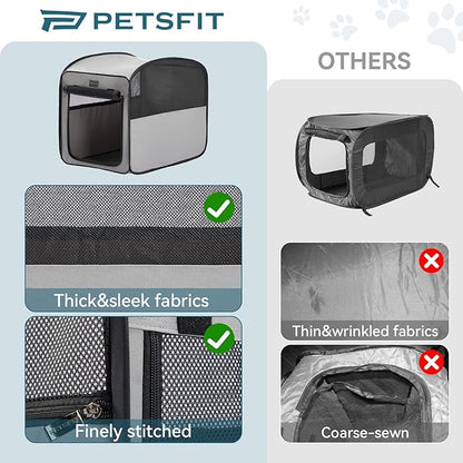 Petsfit Travel Dog Crate，Pop Up Dog Crate for Medium Large Dogs，Waterproof Pet Cage Soft Dog Kennel for Indoor/Outdoor，Lightweight Dog Carrier for Travelling，Grey