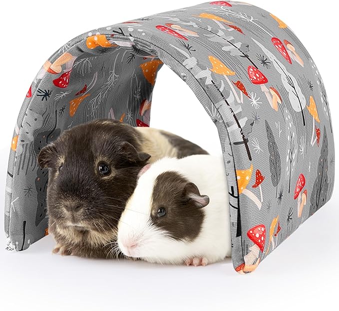 Bienbee Guinea Pig Tunnel and Hideout, Washable Rabbit Tunnel and Bunny House, Small Animal Gray Mushroom