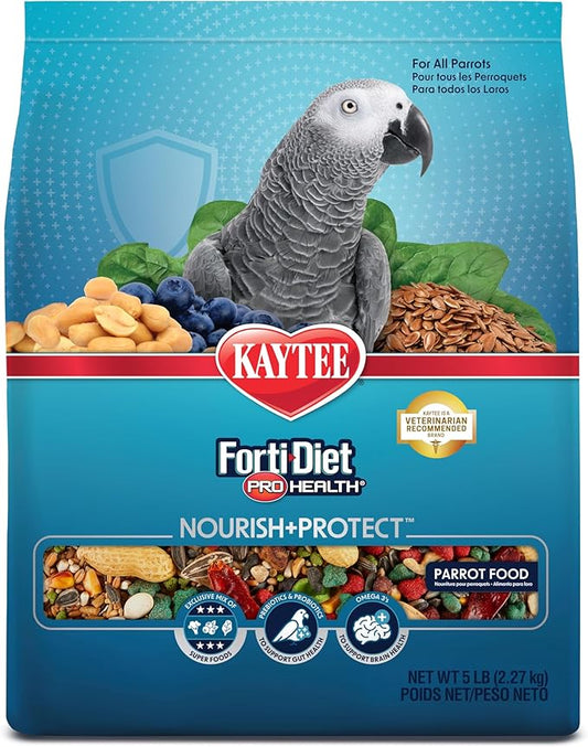 Kaytee Forti-Diet Pro Health Nourish+Protect Parrot Food, Comprehensive Nutrition Backed by Science, Digestive Health, Immune Support, 5 pounds