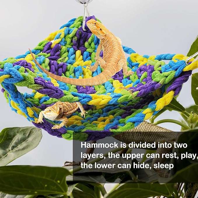 kathson Soft Bearded Dragon Hammock Double-Layered Reptiles Hammock Swing Hanging Bed with 6 Pcs Suction Cups & Hooks Tank Accessories Hammocks for Small Lizard Leopard Gecko Chameleon(Triangular)
