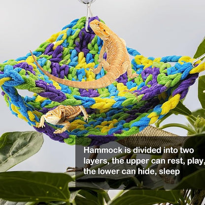 kathson Soft Bearded Dragon Hammock Double-Layered Reptiles Hammock Swing Hanging Bed with 6 Pcs Suction Cups & Hooks Tank Accessories Hammocks for Small Lizard Leopard Gecko Chameleon(Triangular)