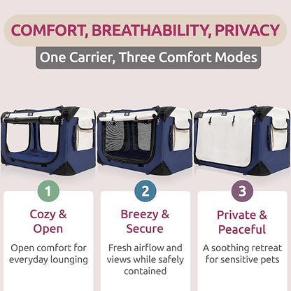 Medium Cat & Dog Carrier for Most Cats or Small Dogs, Soft-Sided, Collapsible with Locking Zippers, Portable Travel Bag with Soft Bed, Navy