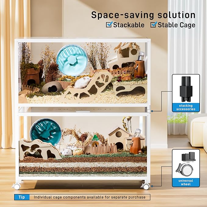 BUCATSTATE Hamster Cage Metal 2.0 - Small Animal Habitats Large Stackable with Top Access Easy Assemble 39.3L*19.7W*20.6H Inches (White, NO Front Window)