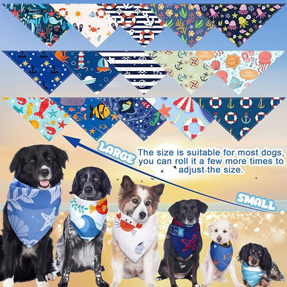 100 Pcs Dog Bandanas Bulk Pet Bibs Colorful Triangle Scarf Pet Bandanas for Medium Large Dogs Spring Summer Birthday Costume Decoration (Ocean Theme)