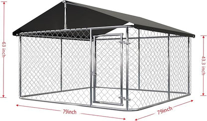Outdoor Dog Playpen Heavy Duty Dog Kennel House Mesh Dog Big Cage Pet Kennel Steel Fence with Secure Lock (6.56‘x 6.56’)