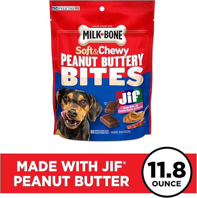 Milk-Bone Peanut Buttery Bites Soft Dog Treats with Real Peanut Butter & Bacon, 11.8 Ounce Bag