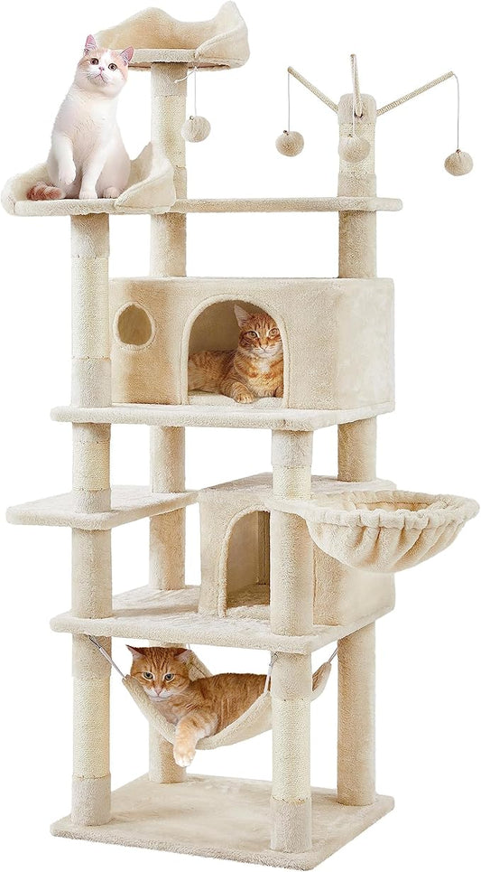Yaheetech Cat Tree for Indoor Cats, 67-Inch Cat Tower with Scratching Posts, Multi-Level Cat Condo w/Removable Fur Ball Sticks & Cozy Perch & Soft Hammock, Modern Cat Climbing Tree, Cat Furniture
