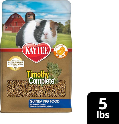 Kaytee Timothy Complete Guinea Pig Food, Made with Timothy Hay, High in Fiber, Supports Dental Health and Digestion, Long-lasting Vitamin C, 5 pounds