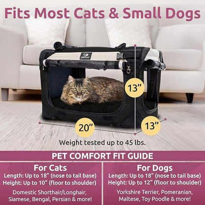 Medium Cat Carrier & Dog Carrier for Most Cats or Small Dog. Soft Sided Pet Carrier for Travel. Collapsible, Portable with Soft Bed, Top & Side Loading, Locking Zippers, Puppy Crate & Kennel
