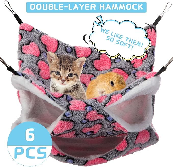 Sadnyy 6 Pieces Guinea Pig Rat Hammock Three Layer Ferret Bed Small Animal Hanging Pet Cage Hammock for Chinchilla Rat Sugar Glider Squirrel Reptiles(Fresh Pattern)