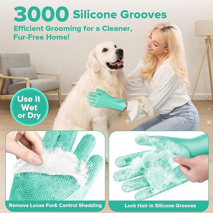 6PCS Pet Grooming Kit for Dogs,Cats and Horses | Dog Washing Gloves | Dog Bath Brush | Dog Bath Gloves | Dog Shampoo Brush | Pet Grooming Gloves | Dog Bath Supplies (Green)