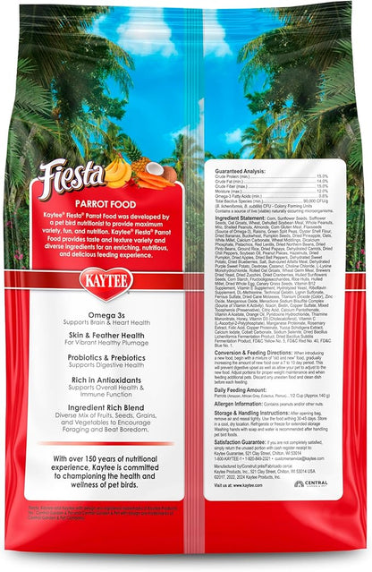 Kaytee Fiesta Parrot Food, Nutritious and Fun Blend, Supports Skin, Feather, Digestion, Brain and Heart Health, 4.5 pounds