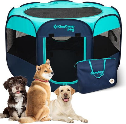 KingCamp Dog Playpen, Portable Foldable Cat Kitten Puppy Tent Crates 29"/36"/50" Pop Up Pet Playpen with Zippered Bottom & Cover for Indoor Outdoor Use (Medium, Green)