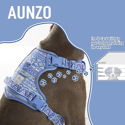 Dog Harness for Extra Large Dog Breeds, No Pull Adjustable Pet Harness with Handle, Reflective Dog Vest for Walking Hiking Training, Blue Ethnic, XL