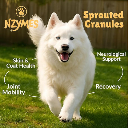 Nzymes® Sprouted Granules 1LBS for Dogs, Cats, and Companion Pets. Raw Super-Food Protein and Antioxidant Nutrition. Cost Effective Food Supplement Dog Health Supplies. 110 Servings USA