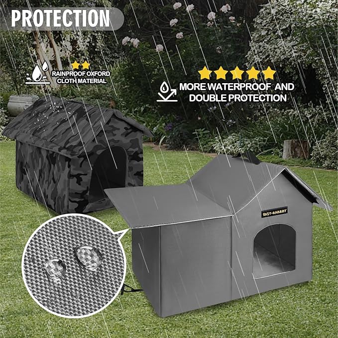 Rest-Eazzzy Outdoor Cat House, Feral Cat House Insulated with Mat and Clip, Weatherproof and Insulated, Cat Beds for Cats Kittens Puppies, Never Blow Away (Grey, M 13" X 17" X 20")