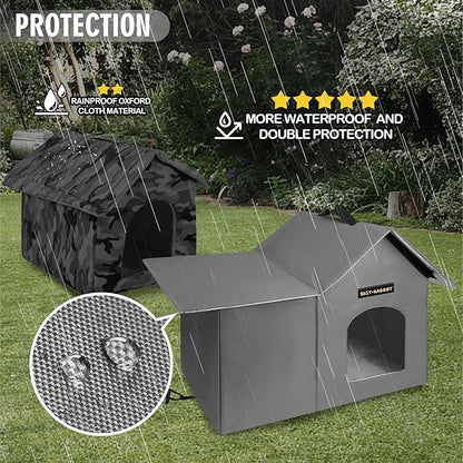 Rest-Eazzzy Outdoor Cat House, Feral Cat House Insulated with Mat and Clip, Weatherproof and Insulated, Cat Beds for Cats Kittens Puppies, Never Blow Away (Grey, M 13" X 17" X 20")