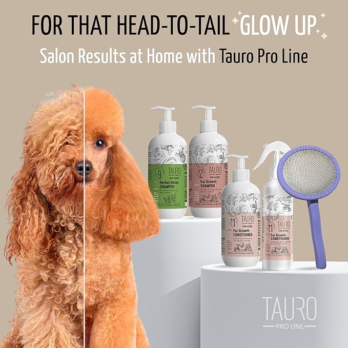 Tauro Pro Line Wooden Deshedding Dog Brush for Long Goldendoodle, Labradoodle & Poodle Hair - Purple Slicker Brush for Dog & Cat Grooming - Oval Flexible Cushion & Non-Slip Grip, M