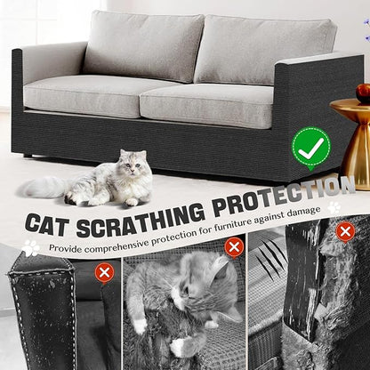 118"x15.8" Cat Climbing Wall Furniture Protector Carpet Mat, Cat Scratch Couch Furniture Protector, Adhesive Scratching Pad for DIY Cat Tree Shelf Couch Corner Post Replacement (Black)