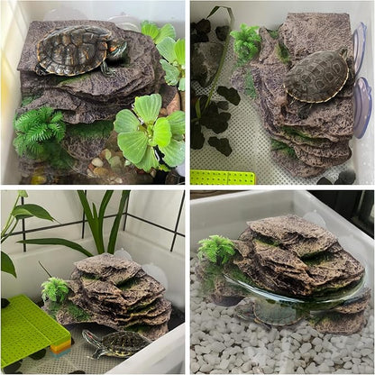 kathson Turtle Basking Platform with Suction Cup,Turtle Ramp Climbing Basking Platform Artificial Plants Decor Resting Basking Terrace Aquarium Ornament Rock for Turtle Frogs Lizards Bearded Dragon