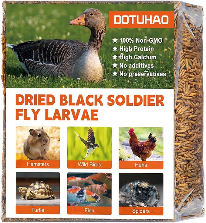 Dried Black Soldier Fly Larvae 4 LB,Chicken Feed, Hamster Food,More Calcium Than Dried Mealworms High-Protein Chickens Treats, Food for Wild Birds, Ducks, Layer Hens(4 LB)