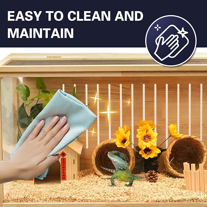 Hamster Cage and Habitats Chewproof Wooden Small Animal Cage for Rutin Chicken Guinea Pig Chinchilla Gerbil Reptile Solid Built L