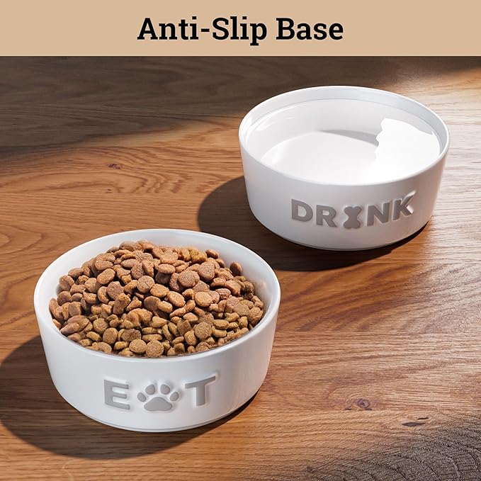 Ceramic Dog Bowl Set of 2 with Anti-Skid Base - 5" Wide x 2" Tall Ceramic Dog Bowls for Small Dogs - 2 Cup Capacity Food and Water Bowls for Dogs - Rubber Bottom Pet Bowl Set of 2 for Small Pets