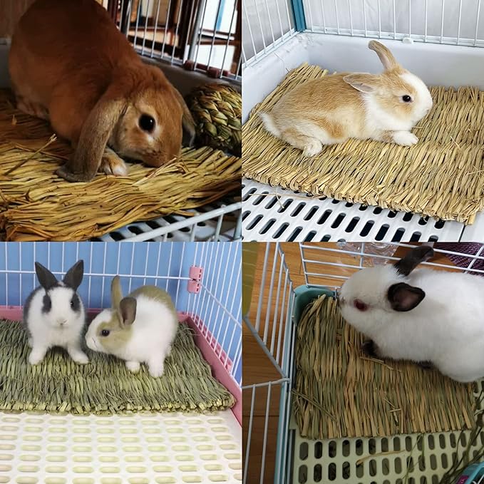 kathson Bunny Bed Guinea Pig Warm Bed with Grass Mat Rabbit Warm Fleece Sleep Pad Small Animal Cages Sleeping Mat Sleep Bed for Squirrel Chinchilla Hedgehog Hamster Cat