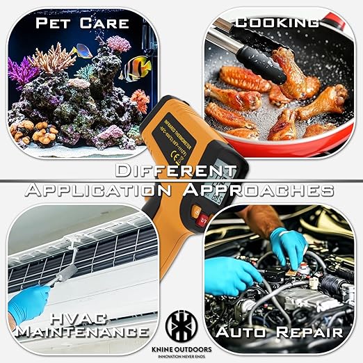 KNINE OUTDOORS Infrared Thermometer Laser Temperature Gun, -58℉ to 1112℉, Single Laser Targeting, Distance to Spot Ratio 12:1, for Cooking, Oven and Meat (Orange)