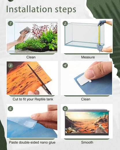 Breling 4 Pcs 48 x 24 Inch Reptile Habitat Background with Nano Glue Gobi Sun Cactus Stone and Green Tree Fern Stream Terrarium Background Polyester Durable Aquarium Accessories