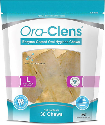 Oral Hygiene Chews for Large Dogs-Enzymatic Dental Treats for Daily Oral Care, Cleans Teeth and Freshens Breath, Reduces Plaque, Bacteria and Tartar Build Up Without Brushing-30 Chews