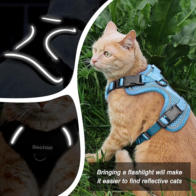 Kitten Harness and Leash Seat, The Upgrade Can be Adjusted in Four Directions and Breathable Cat Harness for Anti Escape That can be Fitted and Positioned, Reflective Strips Harness, Blue, XXS