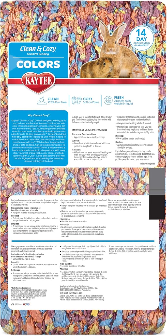 Kaytee Clean & Cozy Colors, Small Animal Bedding with Extreme Odor Control, Kaleidoscope, 24.6 Liters